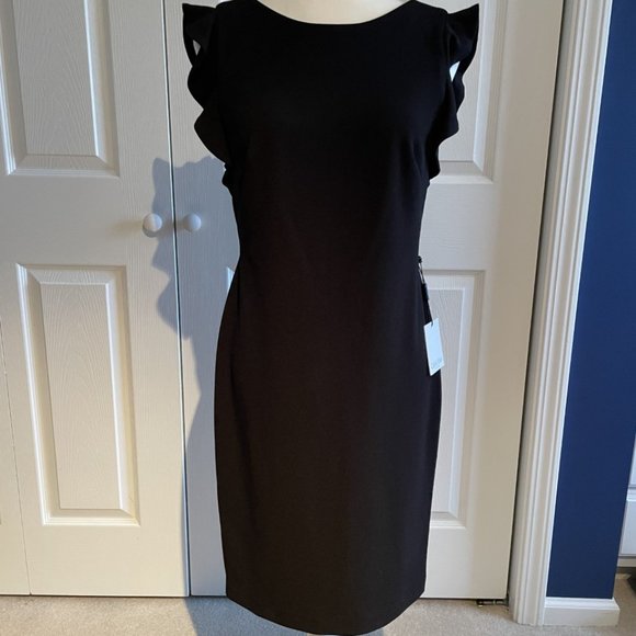 Calvin Klein Dresses & Skirts - NWT Calvin Klein Little Black Dress Sheath Ruffle Sleeveless Size 6 NEW